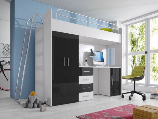 BUNK BED LOFT BED DESK + WARDROBE-RAJ 4D BLACK