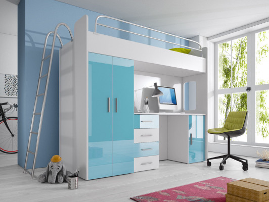 BUNK BED LOFT BED DESK + WARDROBE-RAJ 4D BLACK
