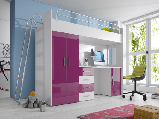 BUNK BED LOFT BED DESK + WARDROBE-RAJ 4D BLACK