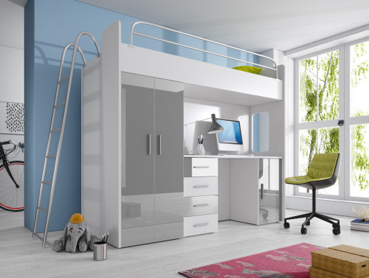 Exquisite bunk bed + desk + wardrobe modern style for your baby made from wood