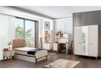 Unisex bedroom youth room set bed nightstand bookshelf table 5-piece. New