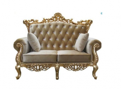 Two-seater Chesterfield throne sofa royal upholstery velvet 2-seater antique style
