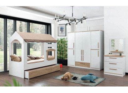 Children's room bed house canopy bed bedroom set suite mirror 4-piece.