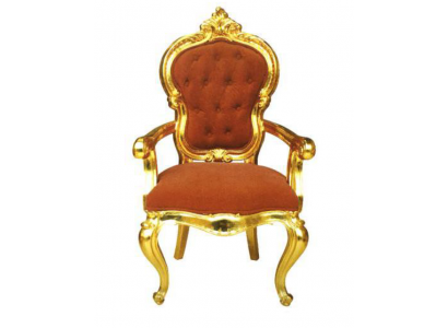 Elegant Baroque chair in original orange hue with shiny gold-colored supports