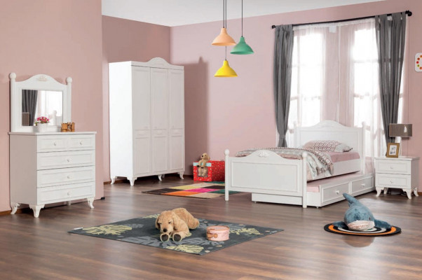 Teenager bedroom country style hotel guestroom furniture complete set 5-piece.
