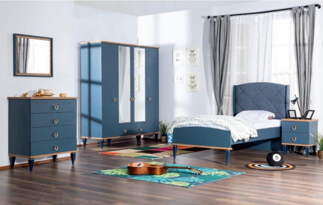 Children's Room Teenager's Room Bedroom Furniture Complete Set Modern Blue 4 piece.
