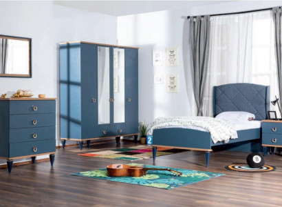 Children's Room Teenager's Room Bedroom Furniture Complete Set Modern Blue 4 piece.
