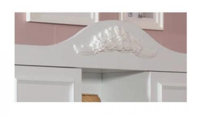 Children's room set in white with elegant desk design, wooden bookshelf, new furniture