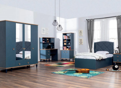 Blue bedroom wardrobe set youth room teenager furniture wardrobe new
