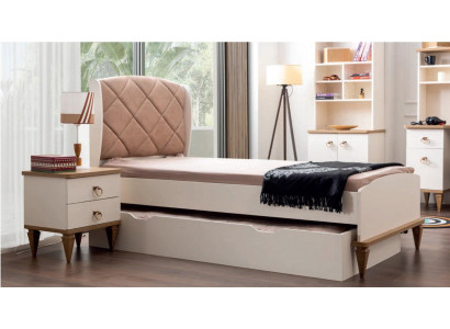 Children's Room Set Beige Children's Bed Nightstand Youth Room Design Modern New 2-piece