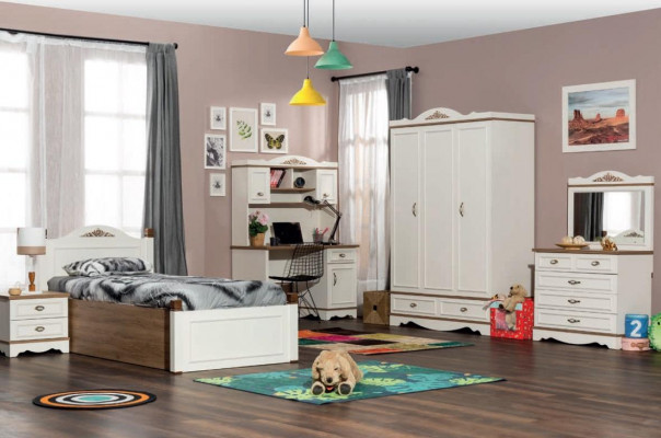 Classic Children's Room Youth Room Bedroom Set Complete 5-piece Wood New