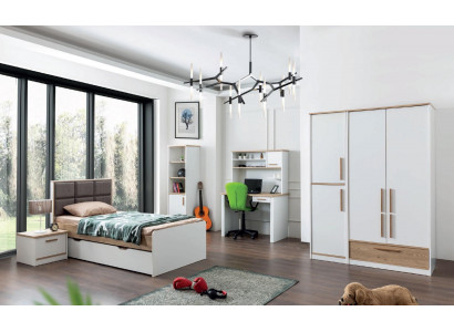 Modern youth room set bed, bedside table, bookshelf, desk, bedroom 5-piece set.