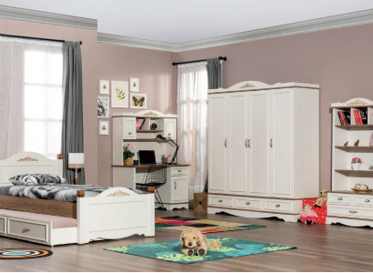 Modern bedroom youth room set bed nightstand bookshelf table 5-piece.