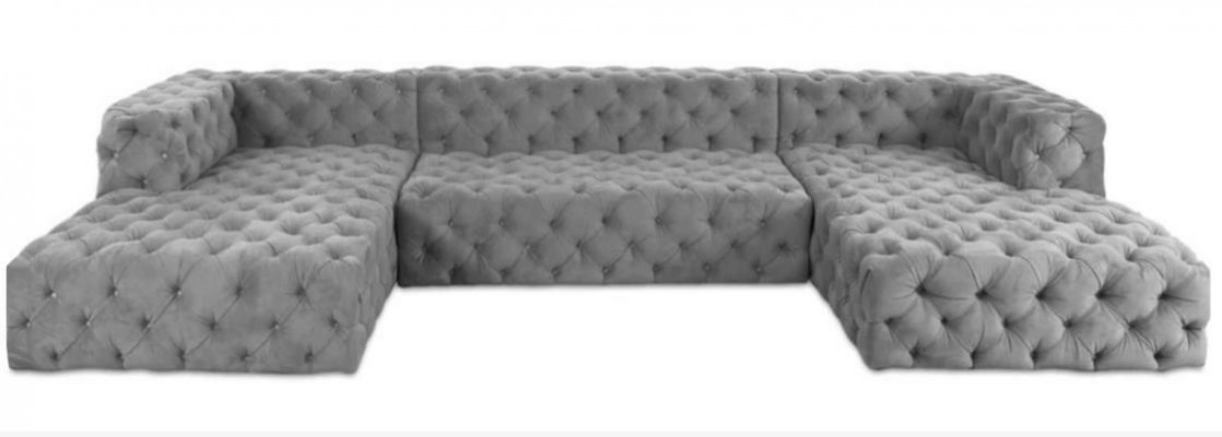 Chesterfield U-Shape Sofa Gray XXL Big Textile Fabric Couches Luxury Furniture Upholstered