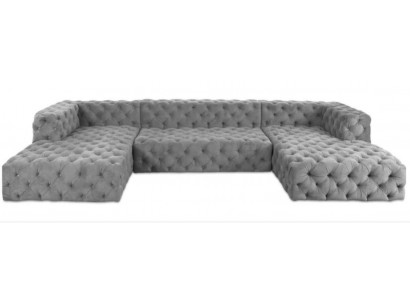 Chesterfield U-Shape Sofa Gray XXL Big Textile Fabric Couches Luxury Furniture Upholstered
