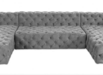 Chesterfield U-Shape Sofa Gray XXL Big Textile Fabric Couches Luxury Furniture Upholstered