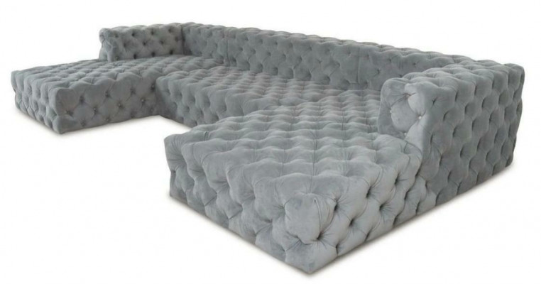 Chesterfield U-Shape Sofa Gray XXL Big Textile Fabric Couches Luxury Furniture Upholstered