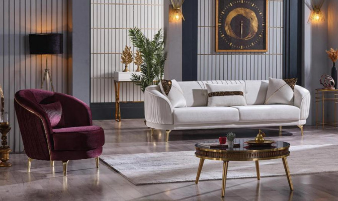 Sofa set with stainless steel feet three-seater + armchair modern living room couch