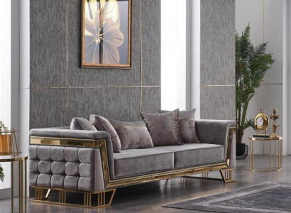 Gray three-seater luxury living room couch designer textile sofa seating furniture