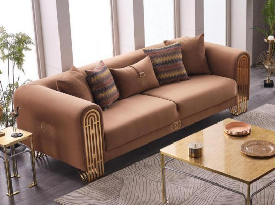 Modern stainless steel three-seater luxury upholstered sofas textile furniture sofa couch