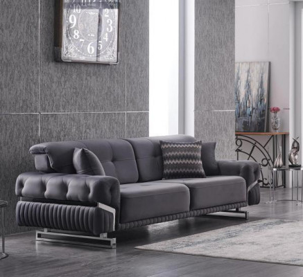 Gray Designer Three-Seater Living Room Furniture Textil Upholstered Sofa Modern