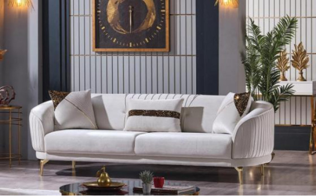 White stainless steel three-seater living room furniture upholstered sofas luxury furniture sofa velvet