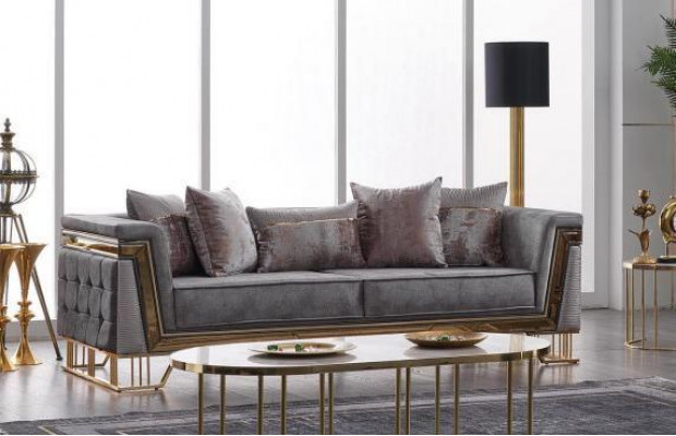 Gray sofa set 3+1 seater with stainless steel couch sofa upholstery set 2-piece