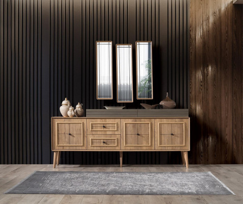 Luxury sideboard with 3x mirror wooden cabinet chest wardrobe wood brown