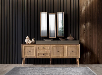 Luxury sideboard with 3x mirror wooden cabinet chest wardrobe wood brown