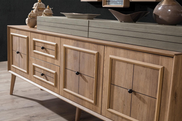 Luxury sideboard with 3x mirror wooden cabinet chest wardrobe wood brown