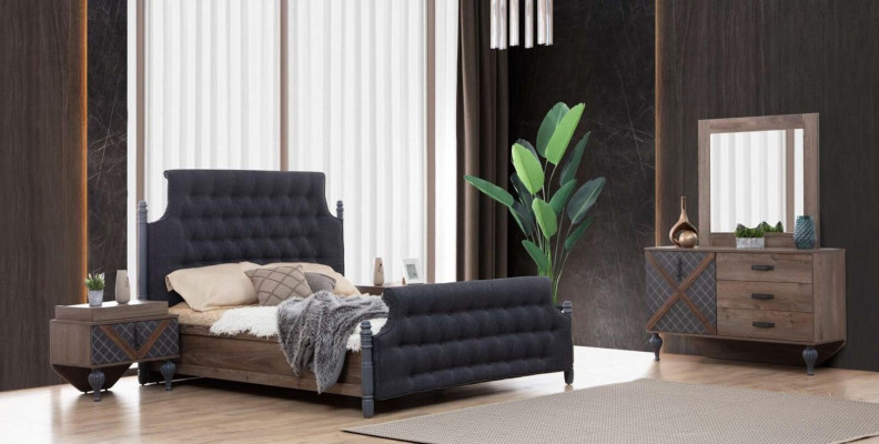 Bed, Nightstand, Dresser with Mirror, Bedroom 4-Piece Set Chesterfield
