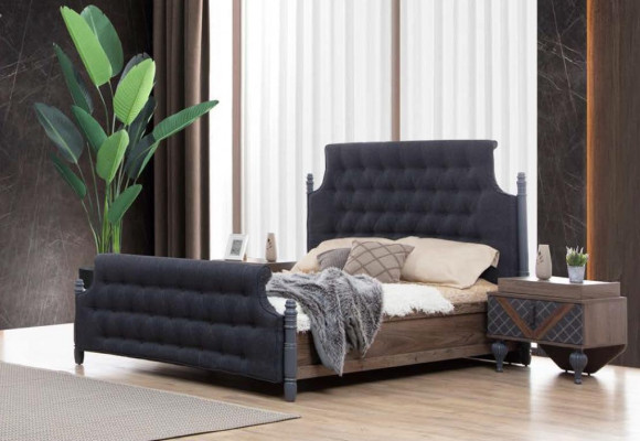 Bed, Nightstand, Dresser with Mirror, Bedroom 4-Piece Set Chesterfield