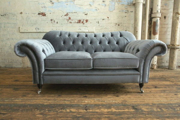 Chesterfield Original Sofa Textile Sofas Couches Fabric Gray 200cm Couch