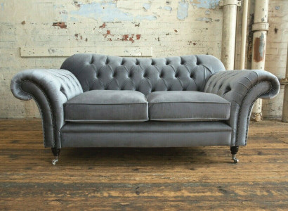 Chesterfield Original Sofa Textile Sofas Couches Fabric Gray 200cm Couch