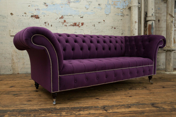 Chesterfield Original Sofa Couch Fabric Sofas Cloth Purple 225cm Couches