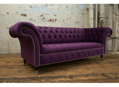 Chesterfield Original Sofa Couch Fabric Sofas Cloth Purple 225cm Couches