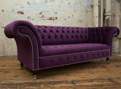 Chesterfield Original Sofa Couch Fabric Sofas Cloth Purple 225cm Couches