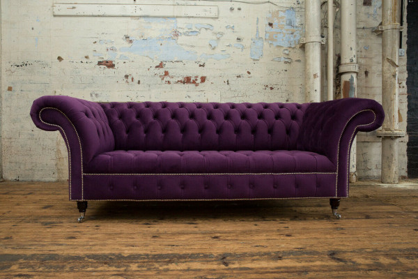 Chesterfield Original Sofa Couch Fabric Sofas Cloth Purple 225cm Couches