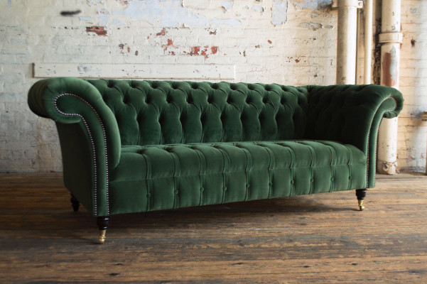 Classic Chesterfield Design Couch 3-seater Sofa Velvet Leather big green new