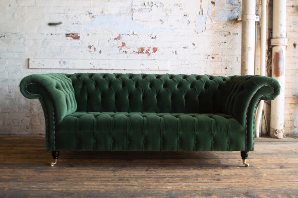 Classic Chesterfield Design Couch 3-seater Sofa Velvet Leather big green new