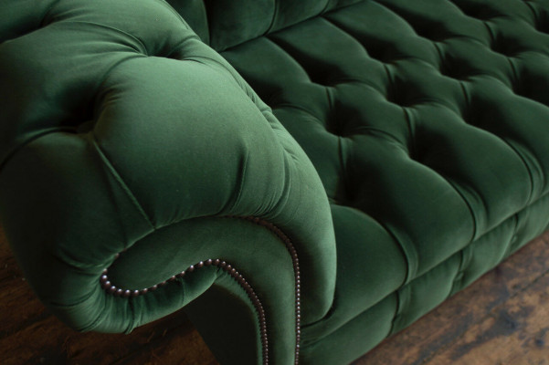 Classic Chesterfield Design Couch 3-seater Sofa Velvet Leather big green new