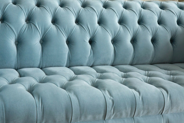 Chesterfield 3-seater upholstered couch leather sofa couches fabric modern style blue