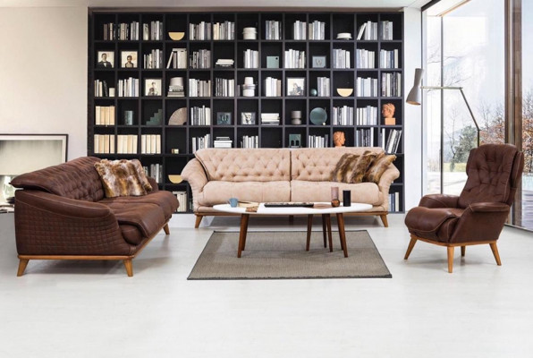 Brown Couch Sofa Living Room Couches Upholstered Furniture Three-Seater 221cm