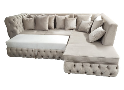 Chesterfield sectional sofa L-shape with bed function textile luxury sofa 340 x 220.