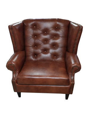 Luxury Wingback Armchair Chesterfield Chair Leather Brown Couch Modern Furniture