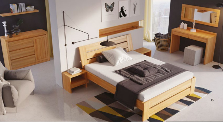 Bedroom set 5-piece. Bed 2x Nightstand + Dressing Table Mirror Solid Wood Furniture New