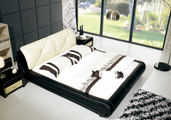 Leather bed upholstery luxury design double hotel wood beds sleep room