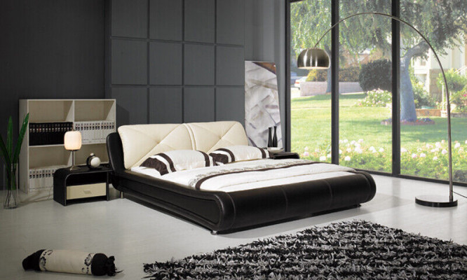 Leather bed upholstery luxury design double hotel wood beds sleep room
