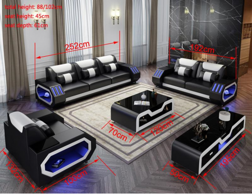 Leather sofa couch set 3+1+1 - Illuminated designer couches new
