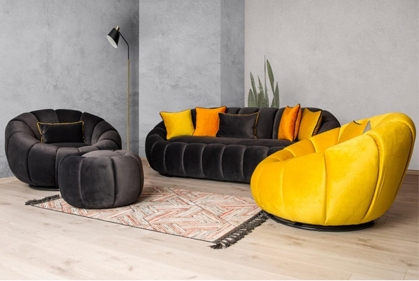 Armchair, color black, comfortable, medium-soft, luxurious for living room relax club.
